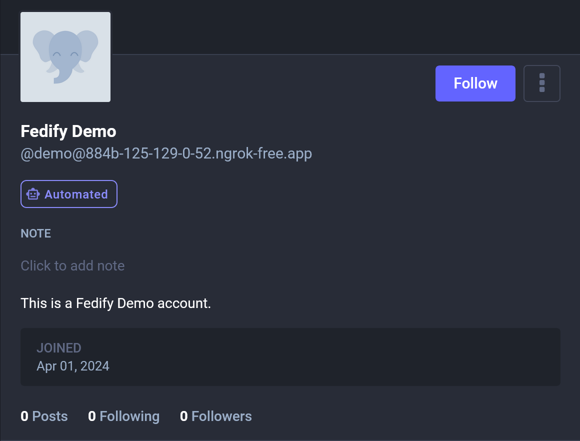 Screenshot: An automated actor in Mastodon