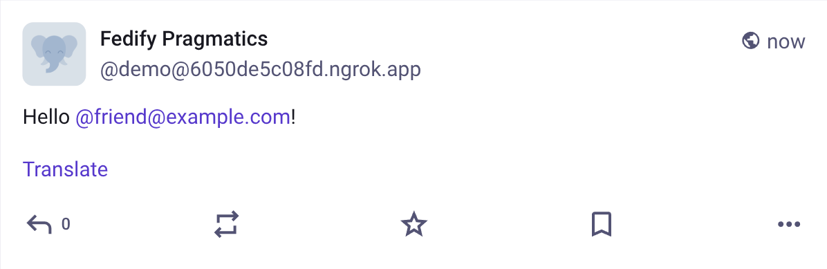 Screenshot: A rendered mention in Mastodon